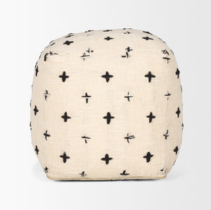 Saanvi Wool w/ Cream and Black Stitched Cross Patterned Pouf