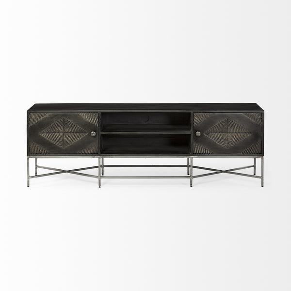 Hogarth I Dark Brown Solid Wood TV Stand Media Console with Storage, TV up to 81"