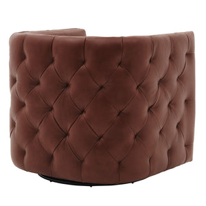 Leslie Top Grain Leather Swivel Tufted Arm Chair In Garrett Brown