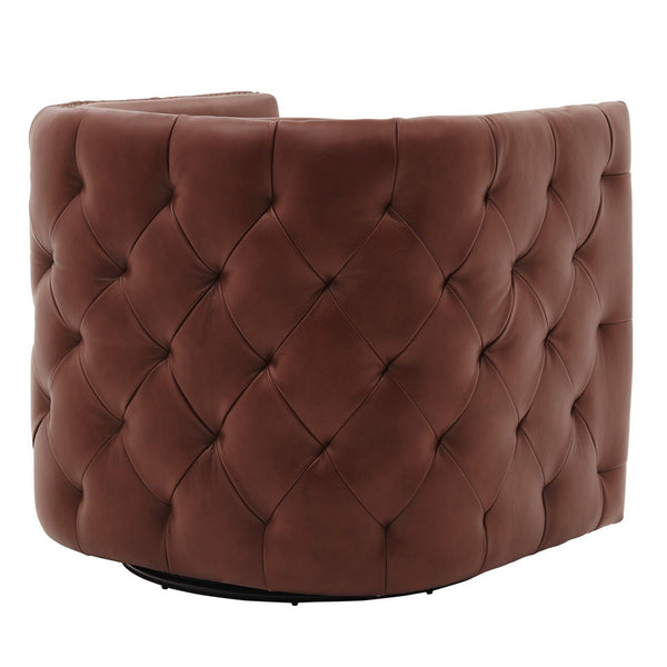 Leslie Top Grain Leather Swivel Tufted Arm Chair In Garrett Brown
