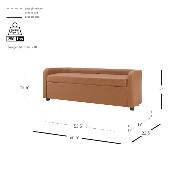 Wendy KD Faux Leather Storage Bench, Vintage Cider