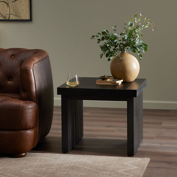 Warby End Table in Worn Black Oak