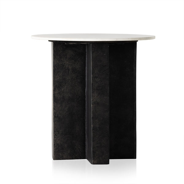 Terrell Round End Table In Plsh White