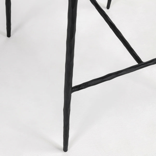 Mayer Leather Bar Stool with Hammered Iron Legs