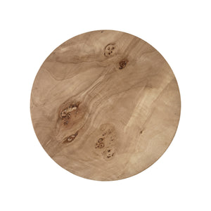 HOURGLASS BRASS BASE SIDE TABLE WITH ROUND BURL WOOD TOP