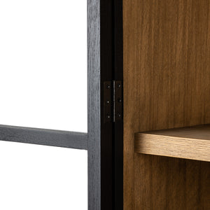 Millie Panel & Glss Door Cabinet In Mtt Blk