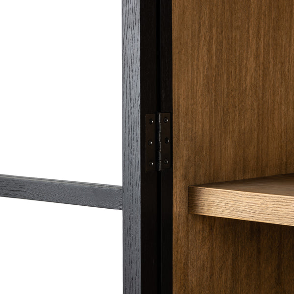 Millie Panel & Glss Door Cabinet In Mtt Blk