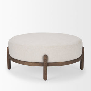 Gwynn Oatmeal Fabric w/ Dark Brown Wood Ottoman