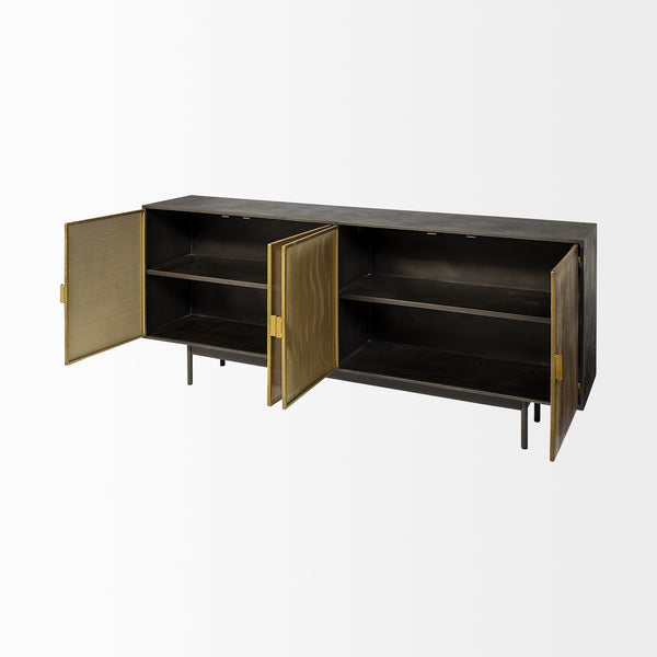 Newsome II 79Lx16Wx33H Black and Gold Metal 4 Cabinet Door Sideboard