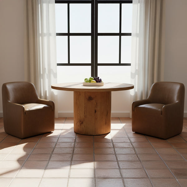 Moe's Maisie Rolling Dining Chair in Tan Leather