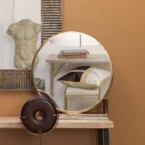 Odyssey Decorative Round Table Mirror, Antique Brass