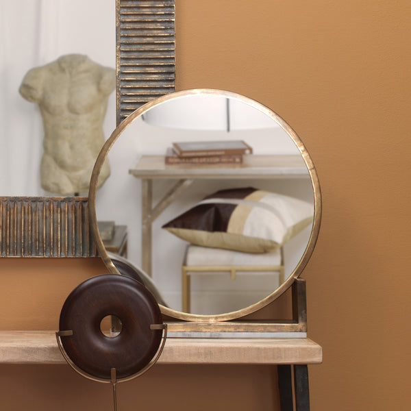 Odyssey Decorative Round Table Mirror, Antique Brass