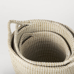 Maddie 13.8L x 13.8W X 15.0H (Set of 3) Light Brown W/Black Dipped Seagrass Round Basket W/ Handle