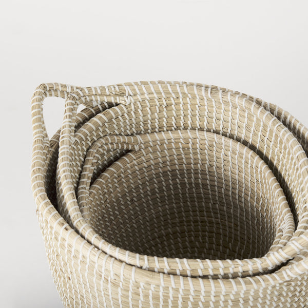 Maddie 13.8L x 13.8W X 15.0H (Set of 3) Light Brown W/Black Dipped Seagrass Round Basket W/ Handle