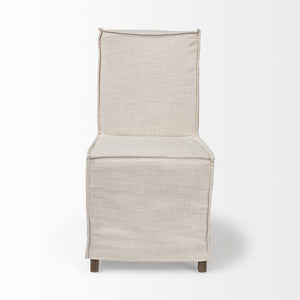 Elbert I Cream Fabric Slip-Cover Brown Wooden Base Dining Chair