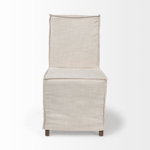 Elbert I Cream Fabric Slip-Cover Brown Wooden Base Dining Chair