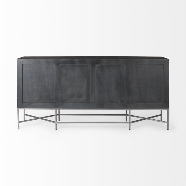 Hogarth I 72x15 Two-Tone Brown Solid Wood Base Silver Frame 4 Cabinet Sideboard