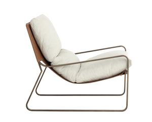 ZANCOR LOUNGE CHAIR - ANTIQUE BRASS - GERALT LINEN / TAN LEATHER