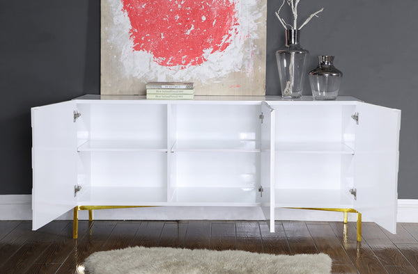 Aaron Sideboard/Buffet In White Lacquer/Gold Base