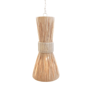 ELONGATED HOURGLASS PENDANT WRAPPED IN NATURAL RAFIA
