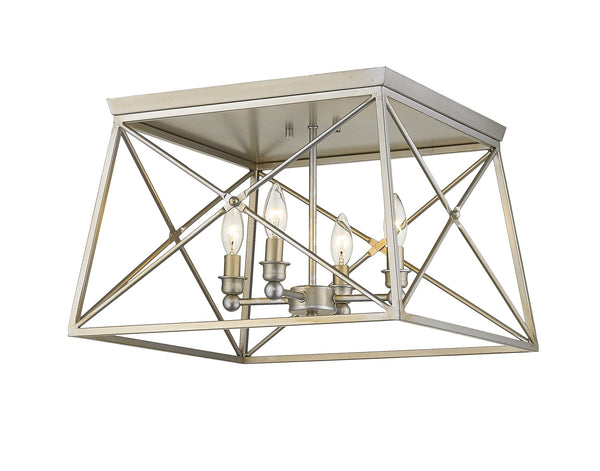 Trestle 4 Light Flush Mount in Antique Silver Finish