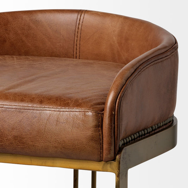 Hollyfield 20.5L x 19.75W x 29H Total Height Brown Leather Seat Gold Metal Base Stool