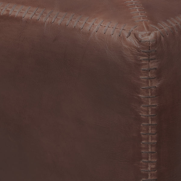 Tobacco Leather Ottoman, Small