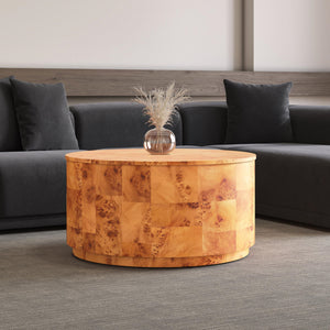 Arsenio Burl Wood Round Coffee Table, Golden Brown Burl