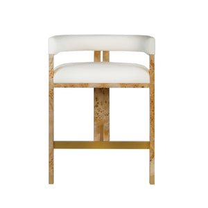 MODERN WOODEN ACCENT COUNTER STOOL IN BURLWOOD WITH WHITE LINEN