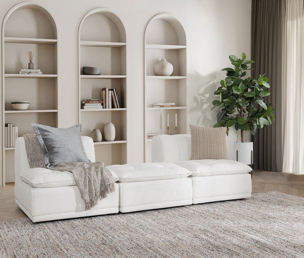 Haven Upholstered Modular 2pc Sectional with Ottoman in White