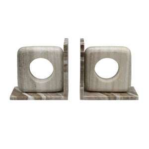BEIGE MARBLE BOOKEND WITH CIRCLE CUTOUT
