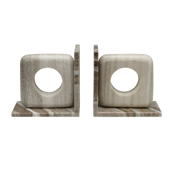 BEIGE MARBLE BOOKEND WITH CIRCLE CUTOUT