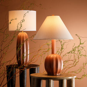 Beckham Leather Table Lamp with Linen Shade, Tan
