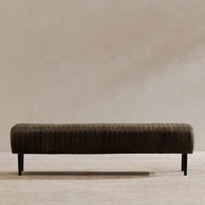 Moe's Endora Bench in Charred Olive Leather