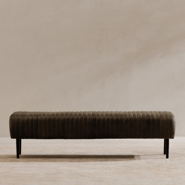 Moe's Endora Bench in Charred Olive Leather