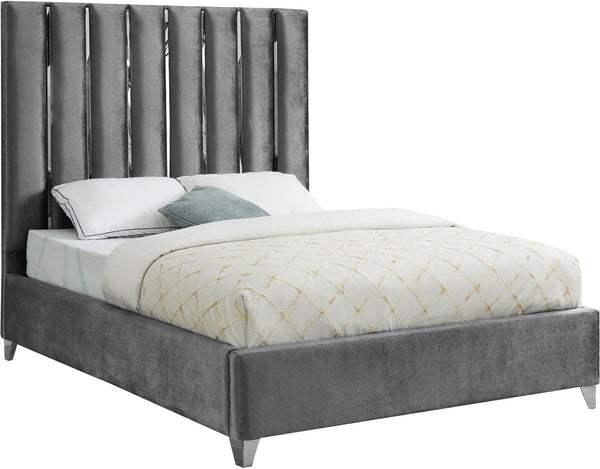 Donnie King Bed In Grey Velvet
