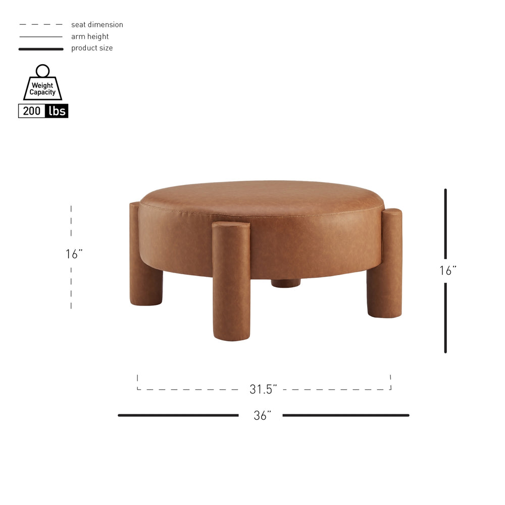 Elora Faux Leather Round Ottoman, Vintage Cider