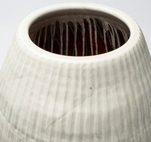 Reyan Small Pearl White Ceramic Striped Vase