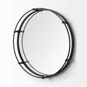 Kimbel 24L x 24W Black Metal Mirrored Base Round Tray