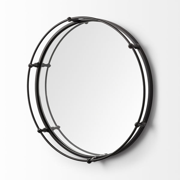 Kimbel 24L x 24W Black Metal Mirrored Base Round Tray