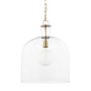 Sadah Large Clear Blown Glass w/ Gold Metal Pendant Light