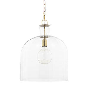 Sadah Large Clear Blown Glass w/ Gold Metal Pendant Light