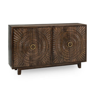 Vivienne Mango Wood 4-Door Cabinet in Bark Brown