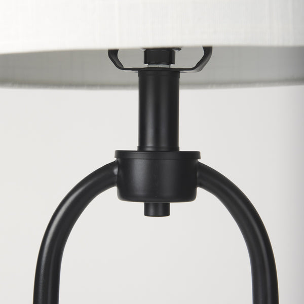 Sarah 15.0L x 10.0W x 22.2H Arched Black Metal W/Marble Cube and White Shade Table Lamp