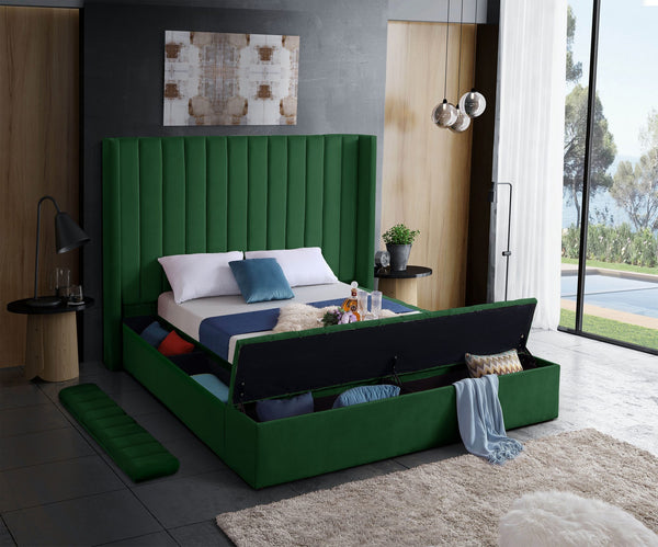 Joanne Queen Bed In Green Velvet