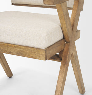 Topanga I Cream Fabric Wrap Medium Brown Wooden Frame Dining Chair