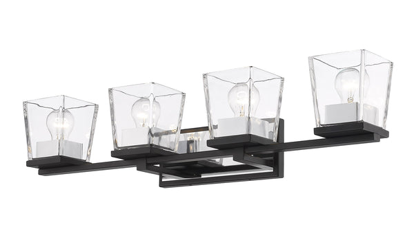 Bleeker Street 4 Light Vanity in Matte Black + Chrome Finish
