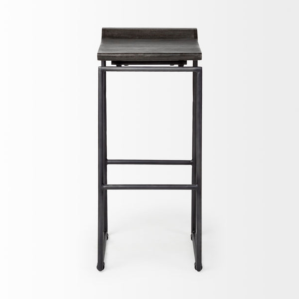 Givens 30.25" Seat Height Black Wood Seat Black Metal Base Stool