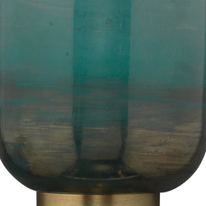 Vapor Single Sconce, Antique Brass and Aqua Metallic Glass