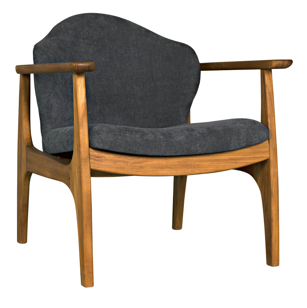 Vittorio Teak Chair in Ocean Grey Fabric with a Clear Coat Flat Finish